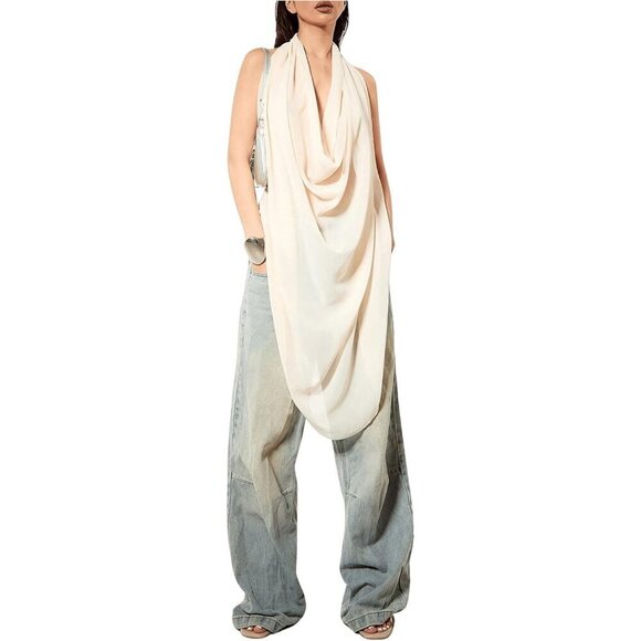 Tops - Women's Backless Cowl Neck Sleeveless Chiffon Tank Top Small Trendy
